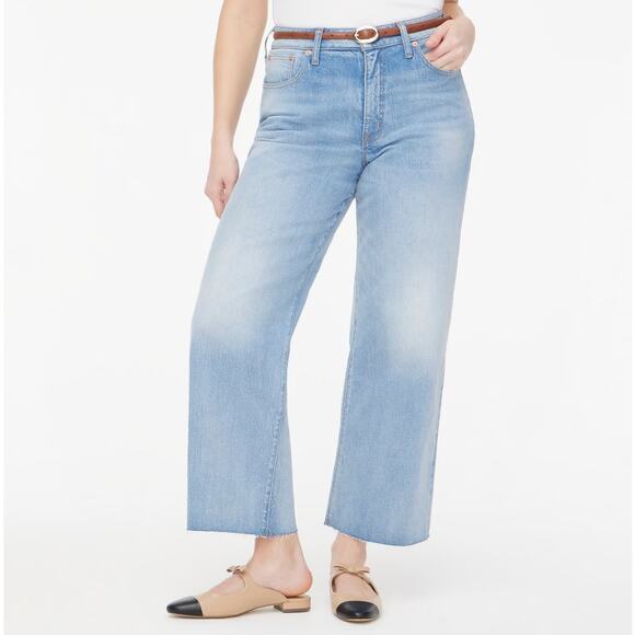 J.Crew Curvy Wide-Leg Cropped Jeans Womens Sz 34 Petite Blue High Waist Stretch - Picture 1 of 8